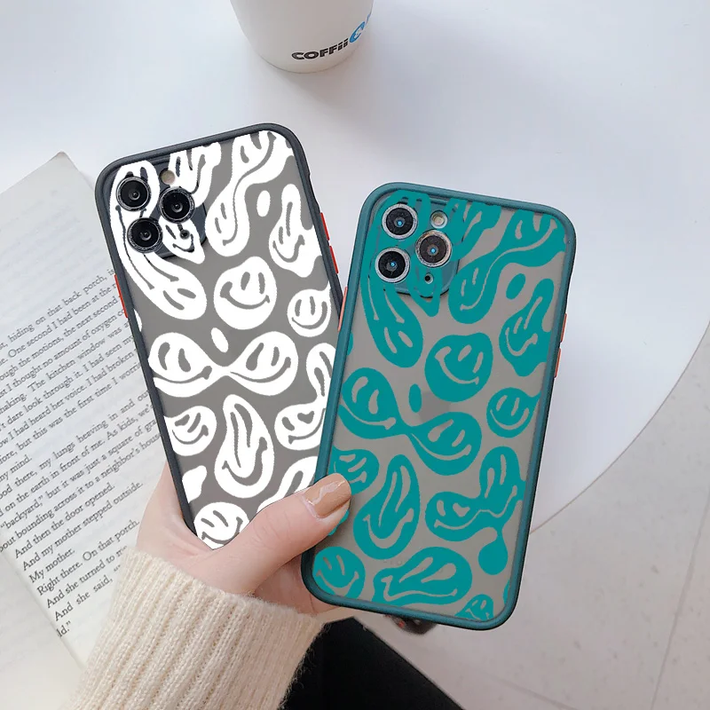 funny trippy smiley face phone cases for iphone 11 12 13 pro max 6s 7 8 plus se2020 x xs max xr hard matte back shockproof cover free global shipping