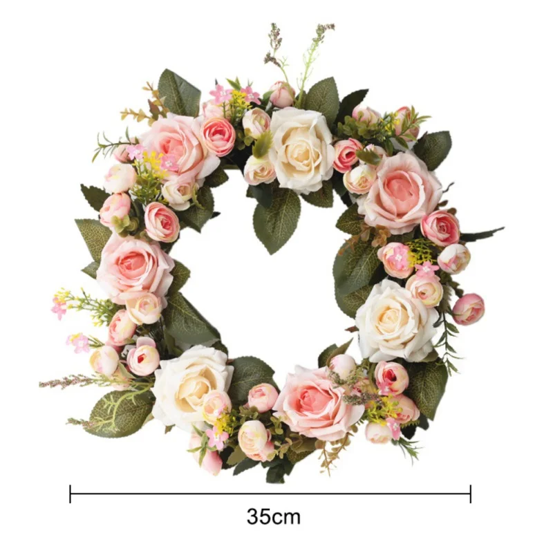 

Front Door Artificial Rose Flower Wreath Wedding Fake Floral Rattan Garland With Green Leaves For Wall Home Garden Decoration