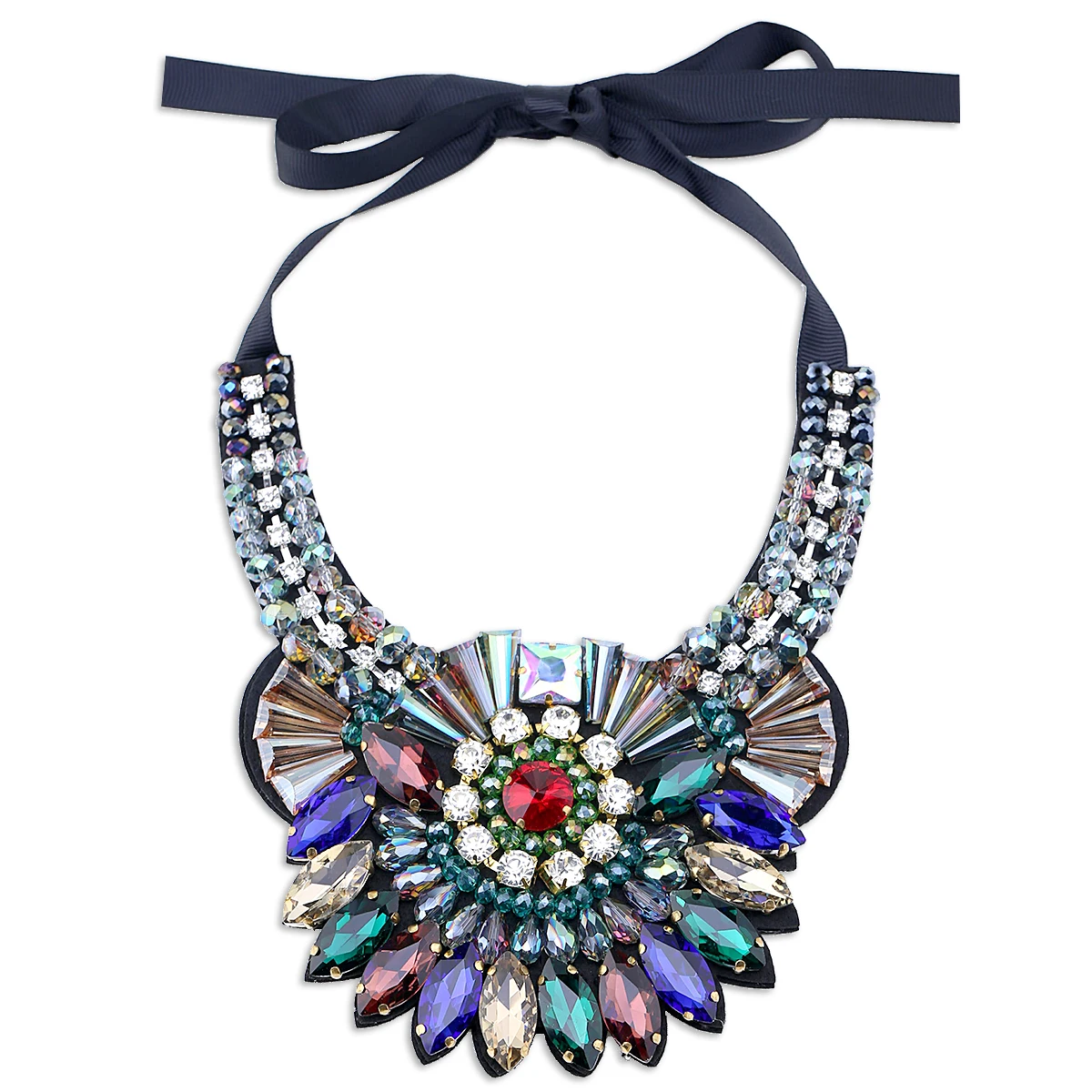 

HAHA&TOTO New Costume Jewelry Choker Necklace for Women Handmade Crystals Statement Pendant Chunky Collar Multicolor 1627