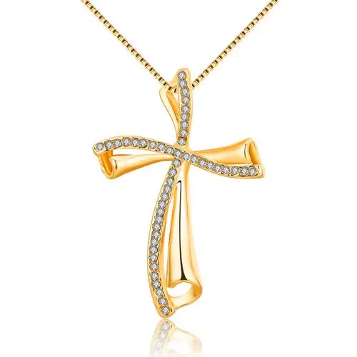 18k gold necklace Классическое ожерелье с крестом для женщин и девочек, подарки, розовое золото, ювелирные изделия, австрийские модные ожерелья со стразами и подвесками, bijoux femme - Окраска металла: 18k gold necklace
