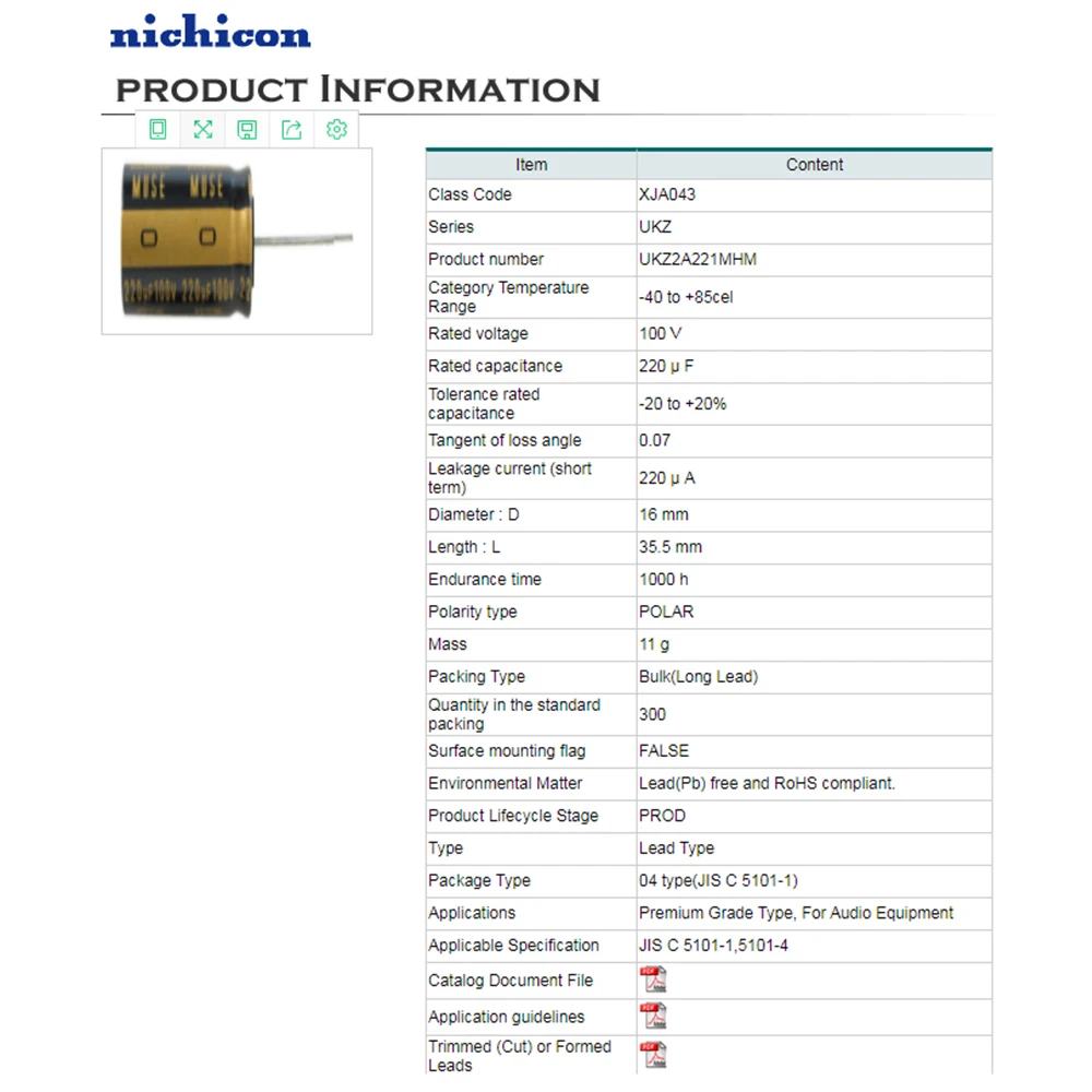 2 шт.-20 шт. Nichicon 220 мкФ 100 в 16x35 5 мм KZ MUSE в/220 шаг 7 лихорадка аудио электролитические