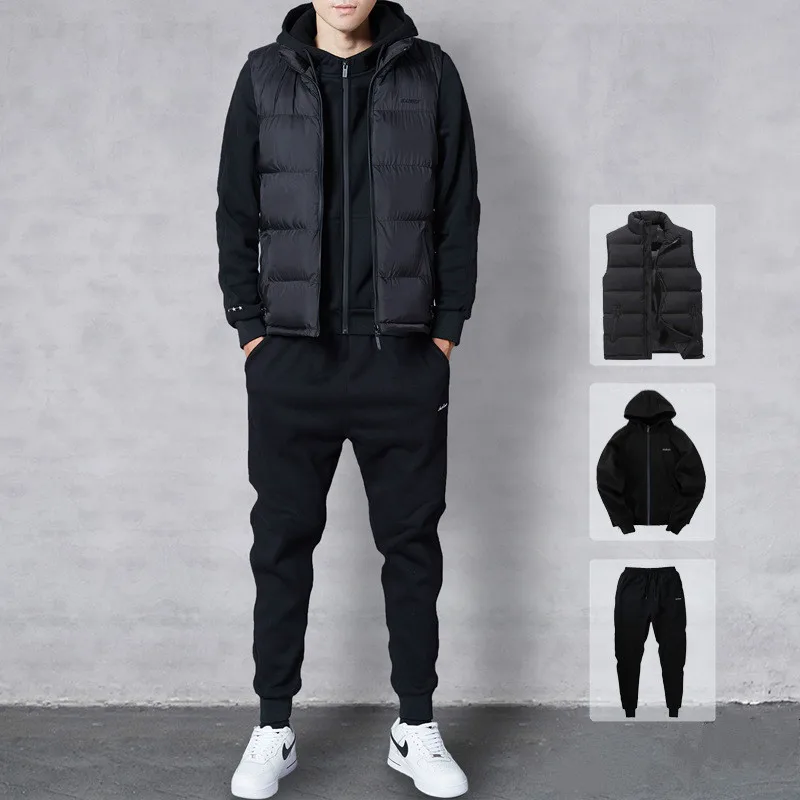 Зимняя мужская спортивная одежда костюм с капюшоном толстая Мужская для бега и