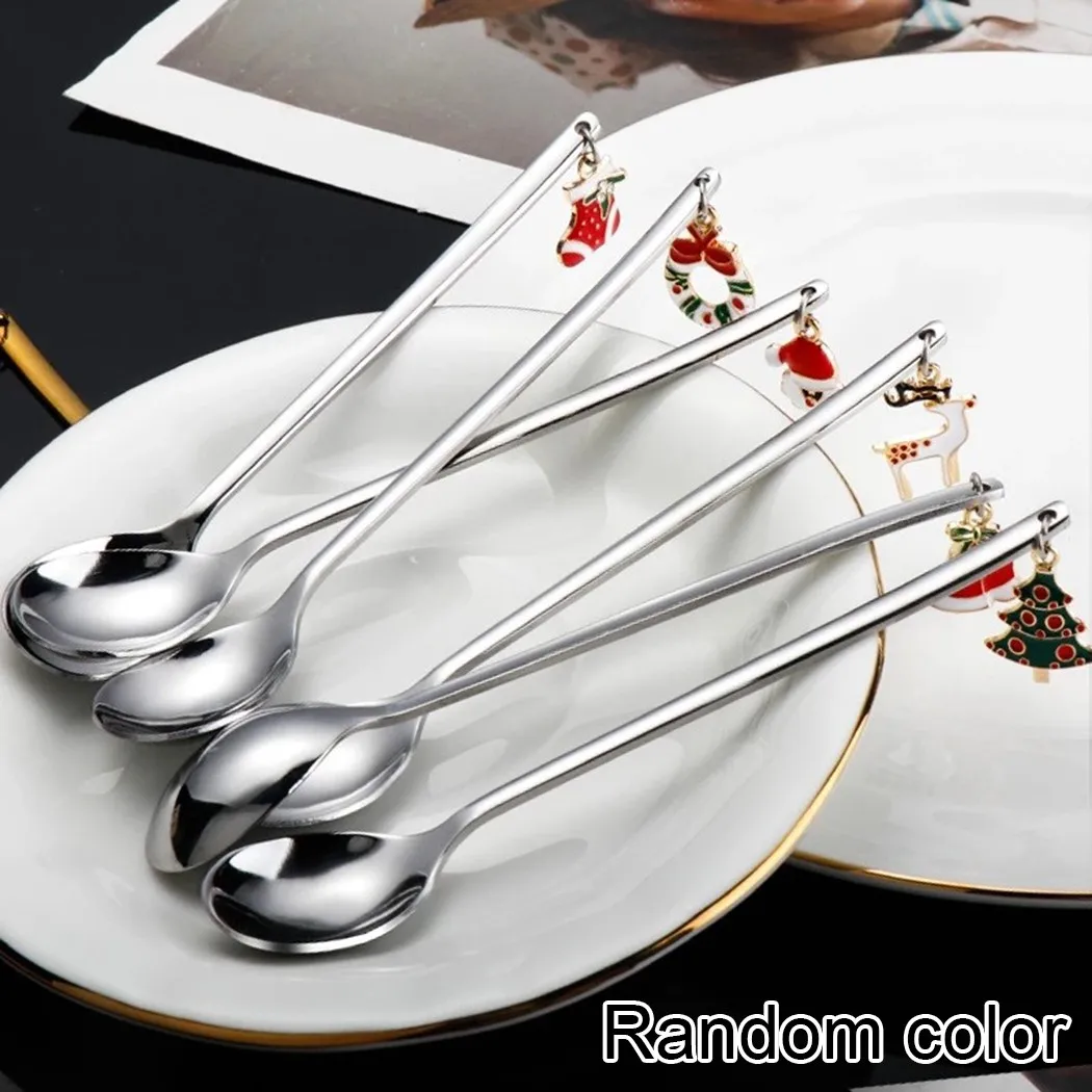 

New Year 2021 Coffee Spoon Stainless Steel Merry Christmas Spoons Xmas Party Tableware Ornaments Christmas Decoration Gift