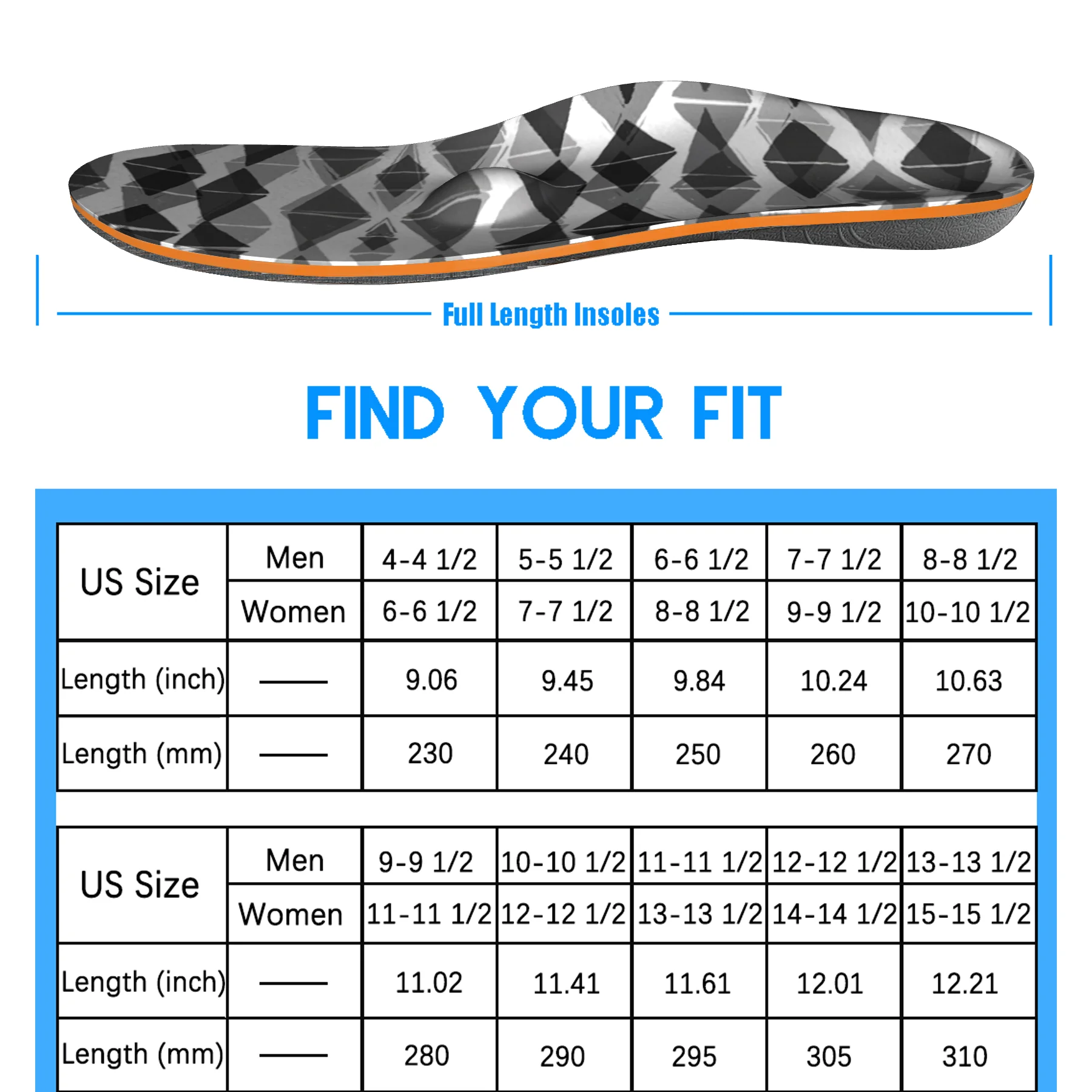 

iFitna Full Length Unisex- Relieve Orthotic Shoe Insoles with Arch , Metatarsal Support and Heel Pain Men/Women