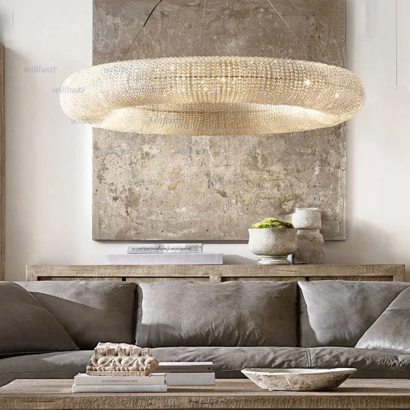 Modern K9 Crystal Pendant Lamp Villa Sitting Room Hotel Hall Restaurant Mall Bedroom Luxury Ring Chandelier Suspension Lighting | Лампы и