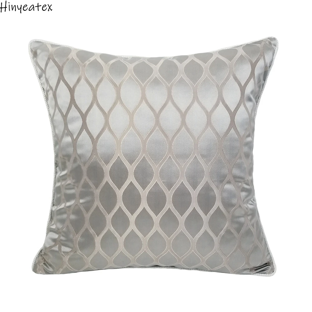 

Cross Texture Shiny Jacquard Woven Gray Pillow Case Pipping Classic Rope Home Decor Armchair Sofa Cushion Cover 45 x 45 cm