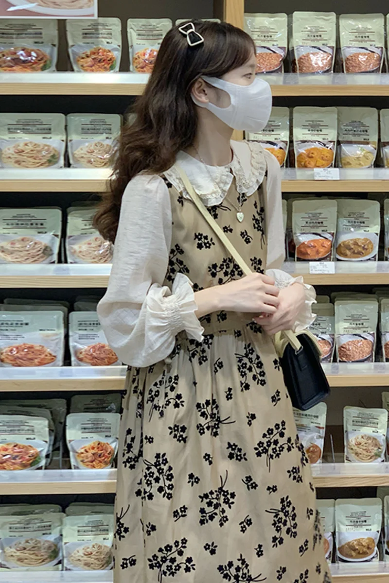 Платье с имитацией двух частей и длинным рукавом женское платье зима 2021 новый