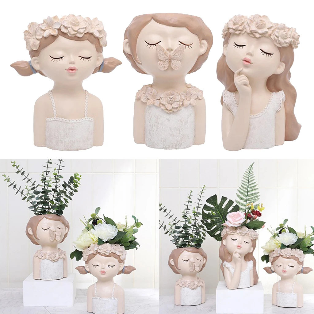 

Cartoon Girl Succulents Plant Pot, Cactus Planter Indoor Outdoor Resin Planter, Cute Plants Flower Pot
