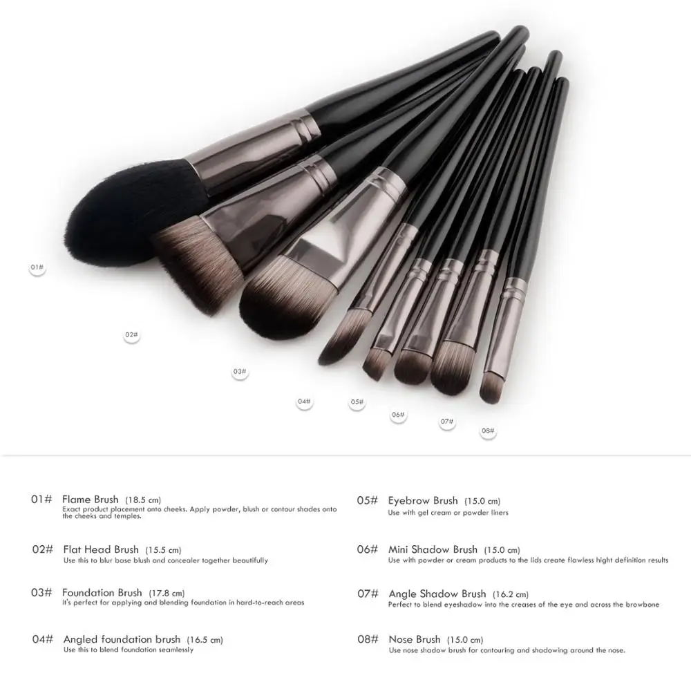 Набор кистей для макияжа SAIANTTH конусного типа 8 шт. с деревянной черной ручкой|kit