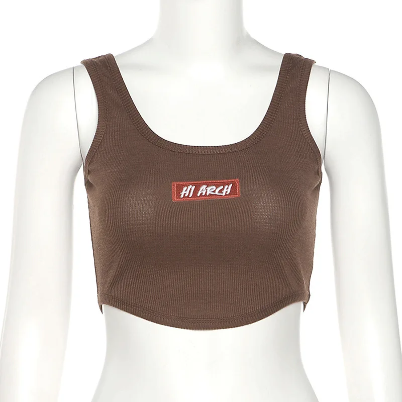 

Women Crop Tank Summer Cotton Wrap Top Sleeveless Vest Solid Sexy Letters Casual Shoulder Fashion Slim Exposed Navel Free Mail