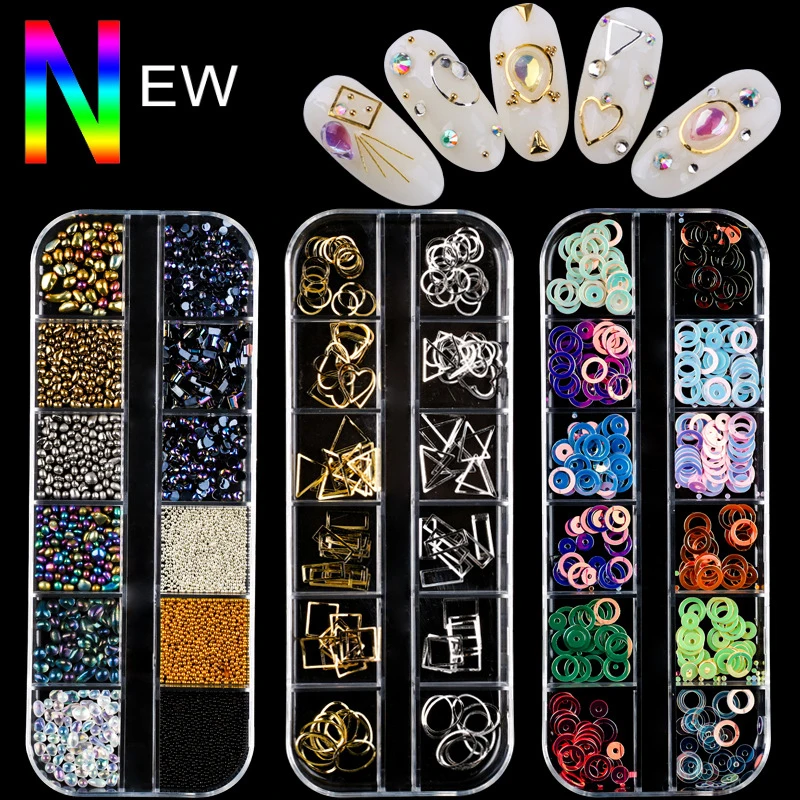 

12 Grids/Box Nail Gems Nail Diamonds Jewelry Special-shaped Rivets Alloy Diamond Symphony Pearl Horse Eye Sequins Rhinestones