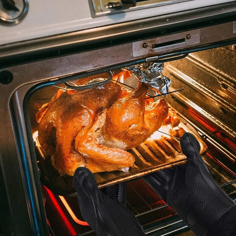 

1 Pair Oven Gloves, Heat Resistant Silicone BBQ Gloves Extra Long Waterproof Non-Slip Oven Mitts for Grilling,Cooking