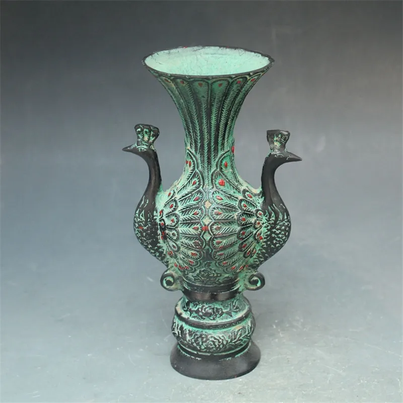 Chinese ancient bronze jewelry double phoenix Peacock phoenix vase pot bottles Home Decoration