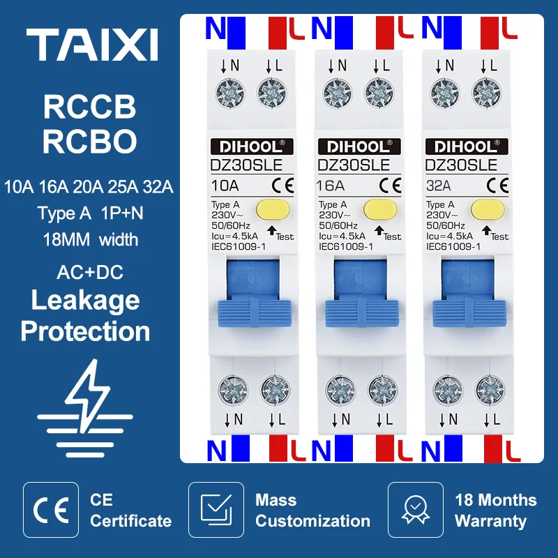 Новинка 18 мм AC230V RCD MCB RCBO RCCB тип A 1P + N ка автоматический выключатель остаточного