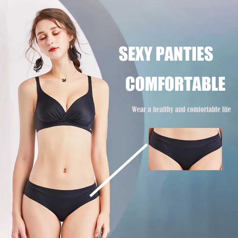 

Women Seamless Panties Ice Silk Briefs Comfort Lingerie Mid Low Waist Underwear Ultra-thin Underpants Female Intimates