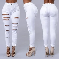 summer style white hole cool denim high waist pants capris female skinny black casual jeans ripped jeans women