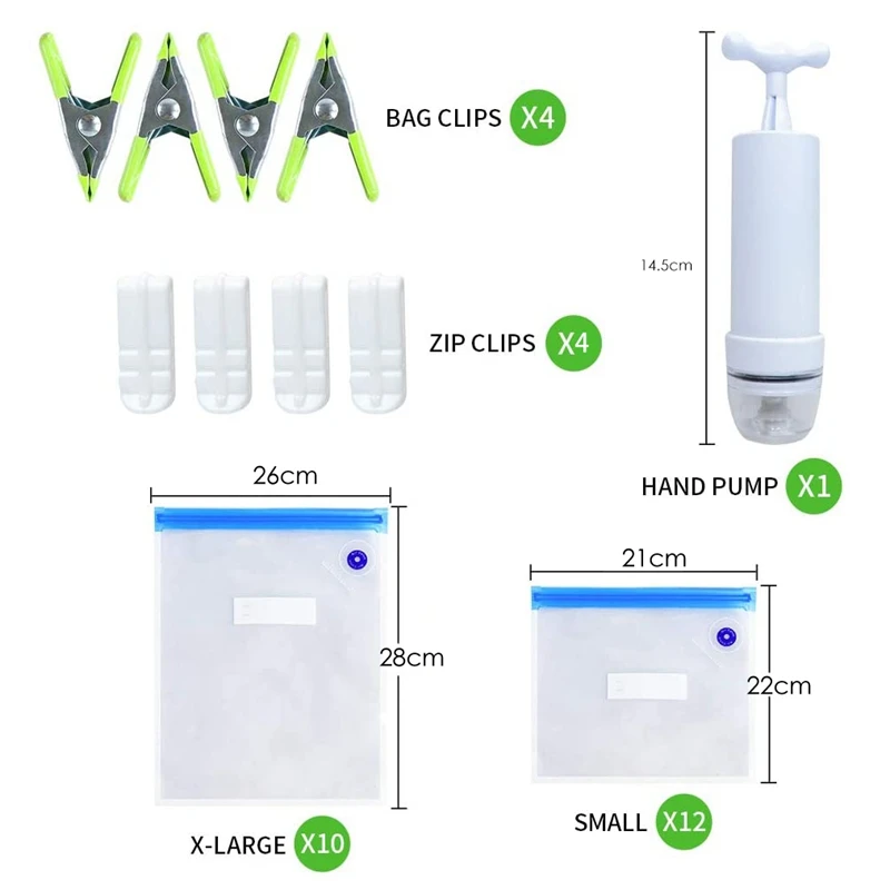 Sous Vide Bags 15Pack Reusable Electric Vacuum Food Storage Save Sealer Cooker with 1 Hand Pump 2 Size Sealed Bag 4 Clip | Бытовая