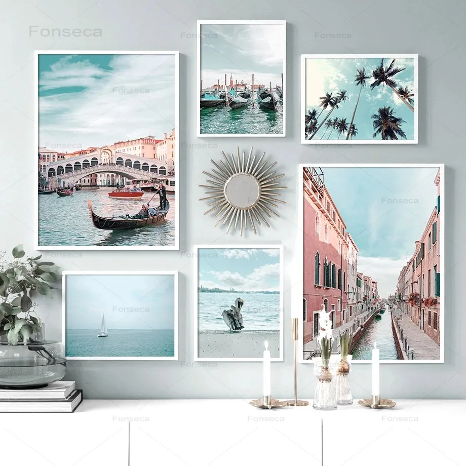 

Ocean Ferry Coconut Venice City Sky Wall Art Canvas Painting Nordic Posters And Prints Wall Pictures For Living Room Home Decor