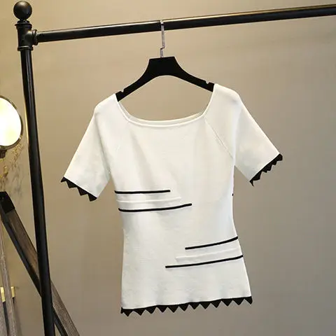 

Ice silk T-shirt women's summer 2021 short sleeve spring and summer new slim bottomed top versatile knitwear