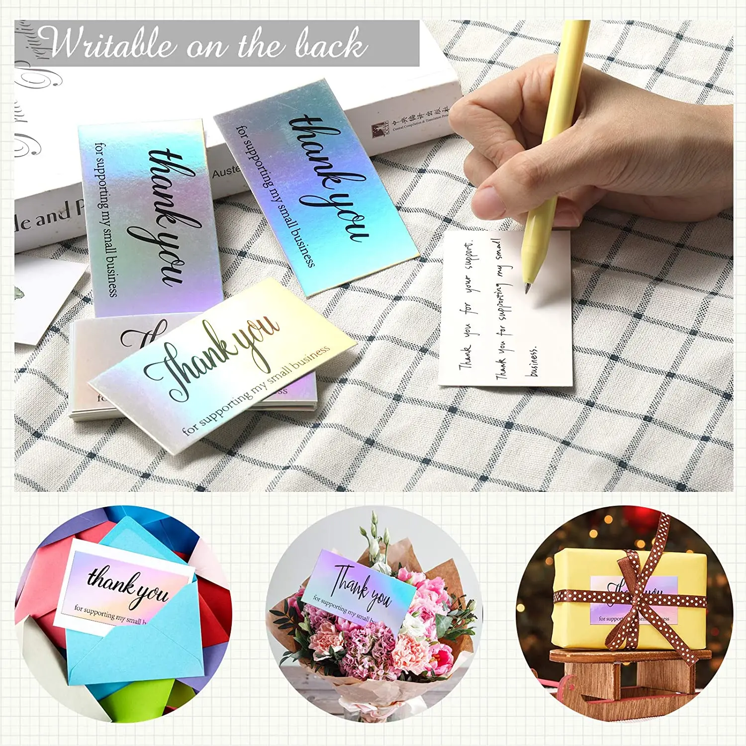 

50pcs/pack laser thank you card for supporting business package decoration business card 6 styles Rainbow card stock