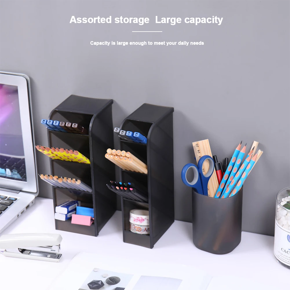 

Multi-function 4-Grid Desktop Pen Holder Office School Storage Case Plastic Pen Box Desk Pencil Organizer Clear White Black