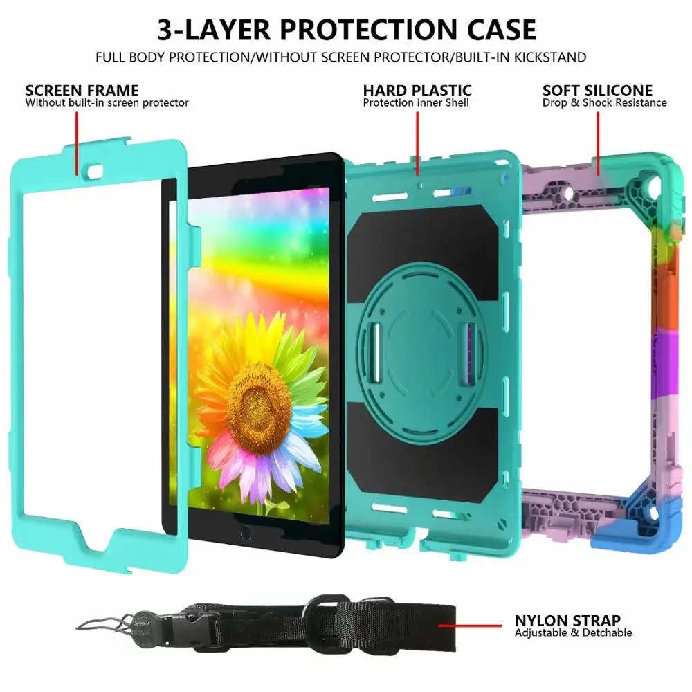 For iPad 7th Generation Case 360 Rotating Stand Hand Strap Pencil Holder Cover 10.2 2019 Funda Protective + | Компьютеры и офис