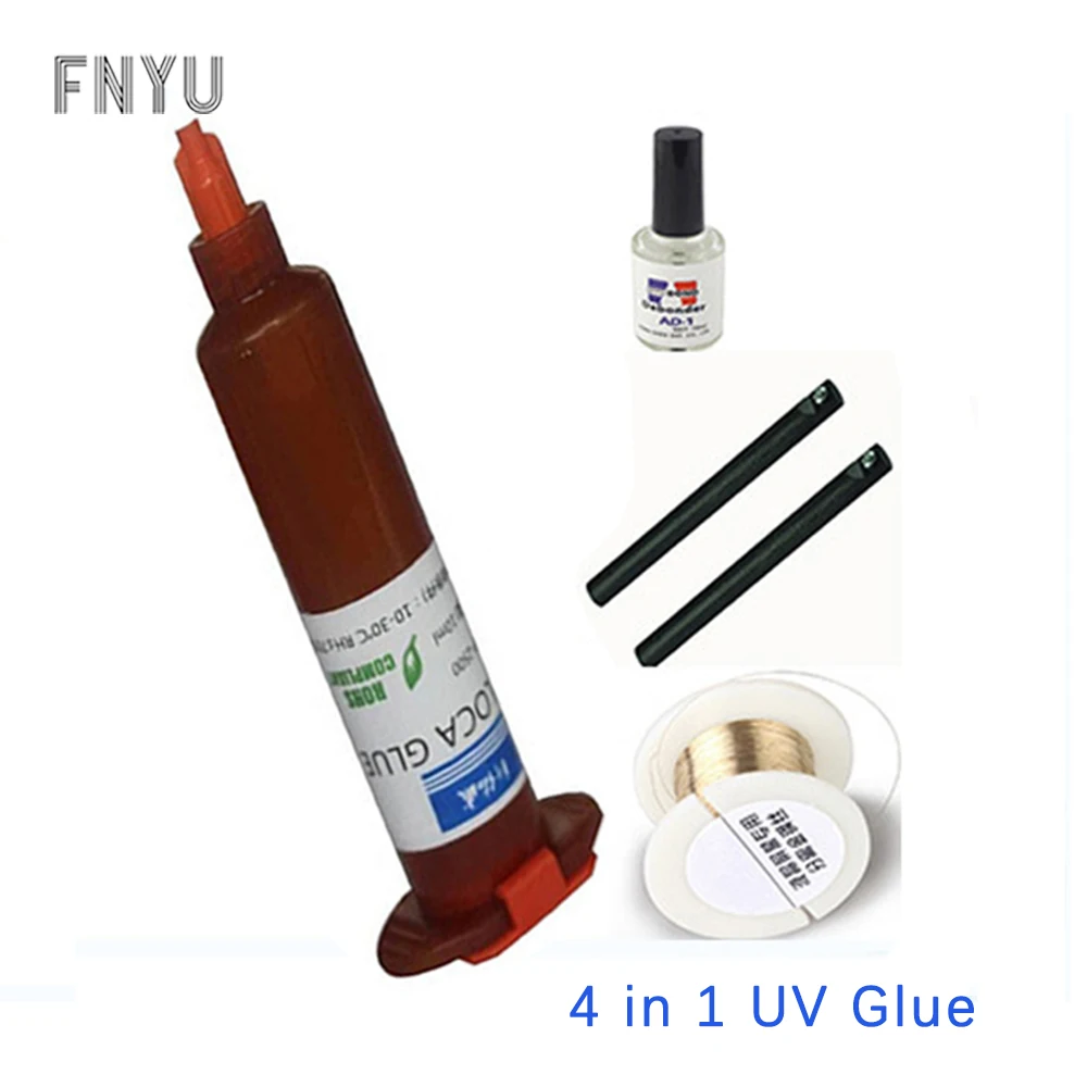 

4 in1 LOCA UV Glue 5ml +Uv Glue Remover 20g +Cutting Wire 50m+Separating rod For LCD Touch Screen Repair