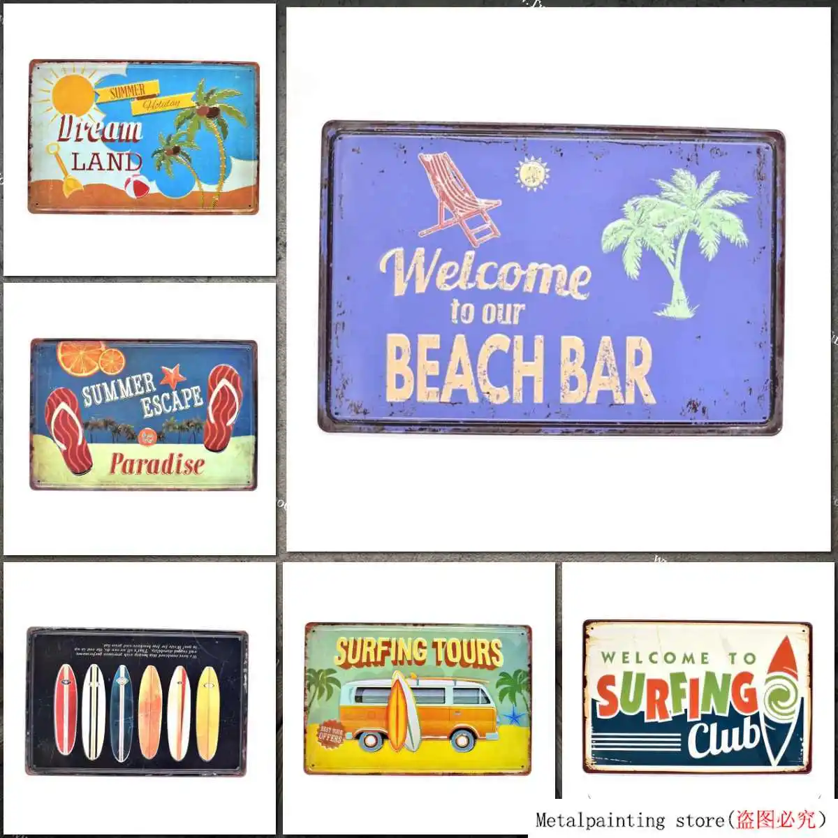 Винтажные тисненые металлические жестяные постеры для летних каникул бара пляжа