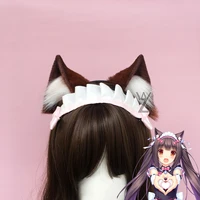 new nekopara chocola vanilla cosplay dark brown white cat neko fox ears hair hoop headband lolita hand work costume accessories