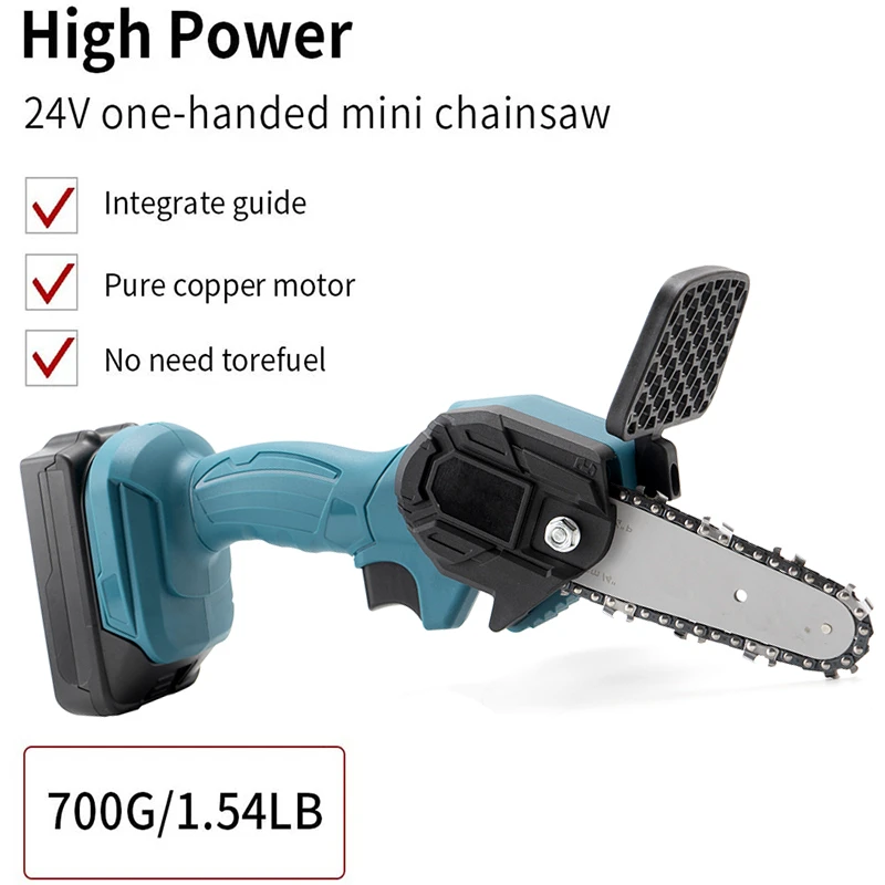 

Cordless Electric Chain Saw 4 inch Mini Woodworking Logging Saw w/ 24V Lithium Battery Charger Portable Rechargeable US/EU Plug