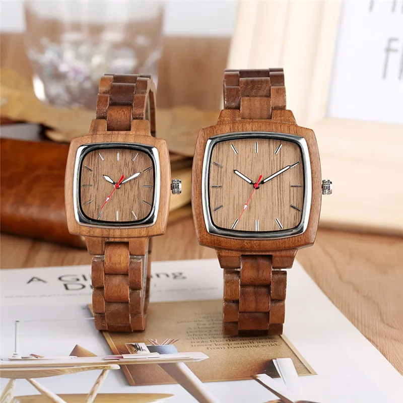 Creative Walnut Wooden Watches for Lovers Couple Wristwatch Women Men Quartz Watch Full Bamboo Band Reloj Hombre Souvenir Gifts