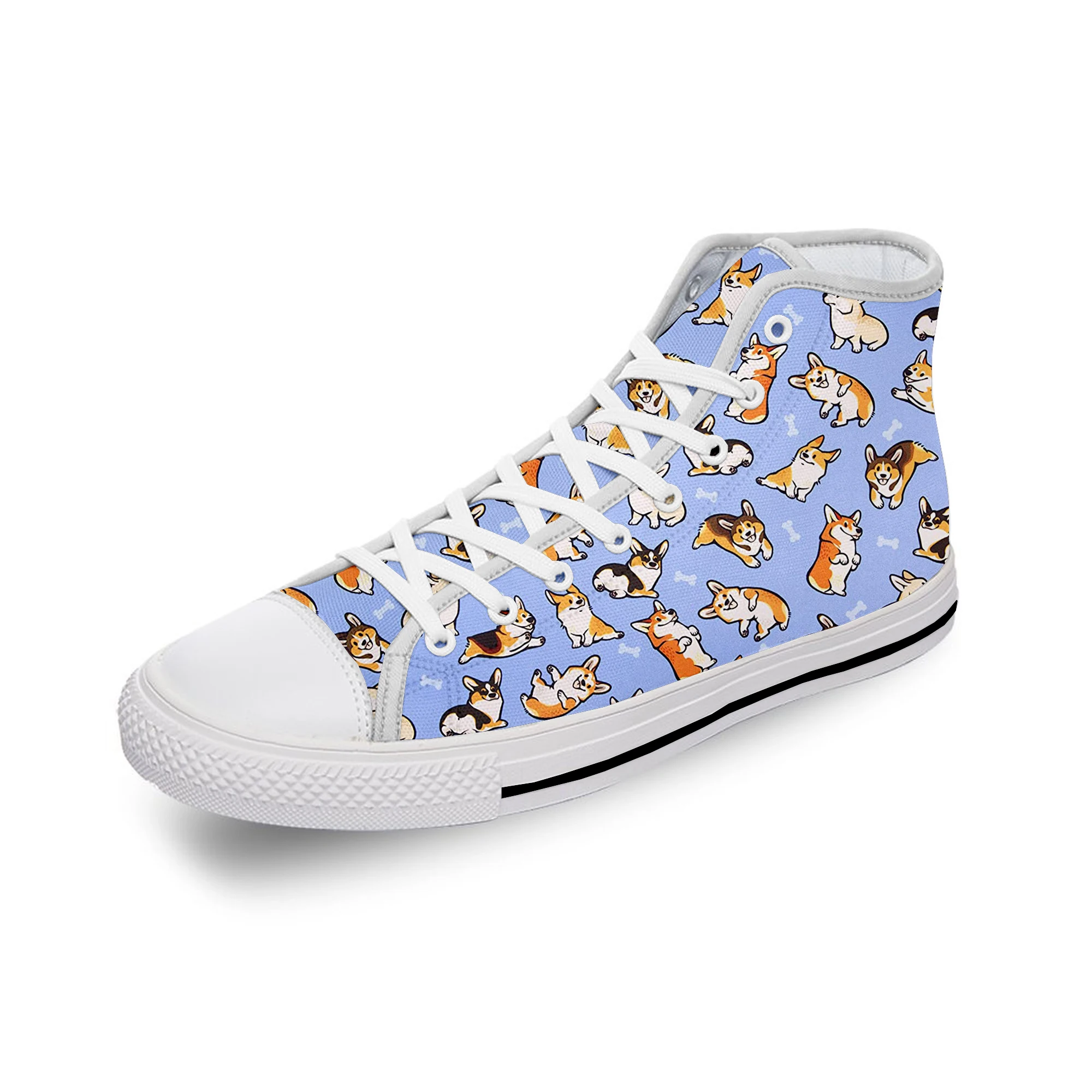 

Anime Cartooon Animal Dog Corgi White Cloth Fashion 3D Print High Top Canvas Shoes Men Women Lightweight Breathable Sneakers