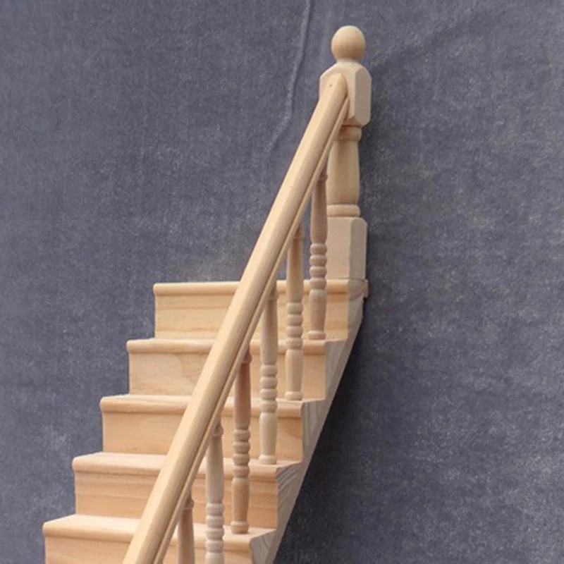 

Wooden Handrail Stairs Mini Doll Furniture Model for 1/12 Dollhouse Play House Toys
