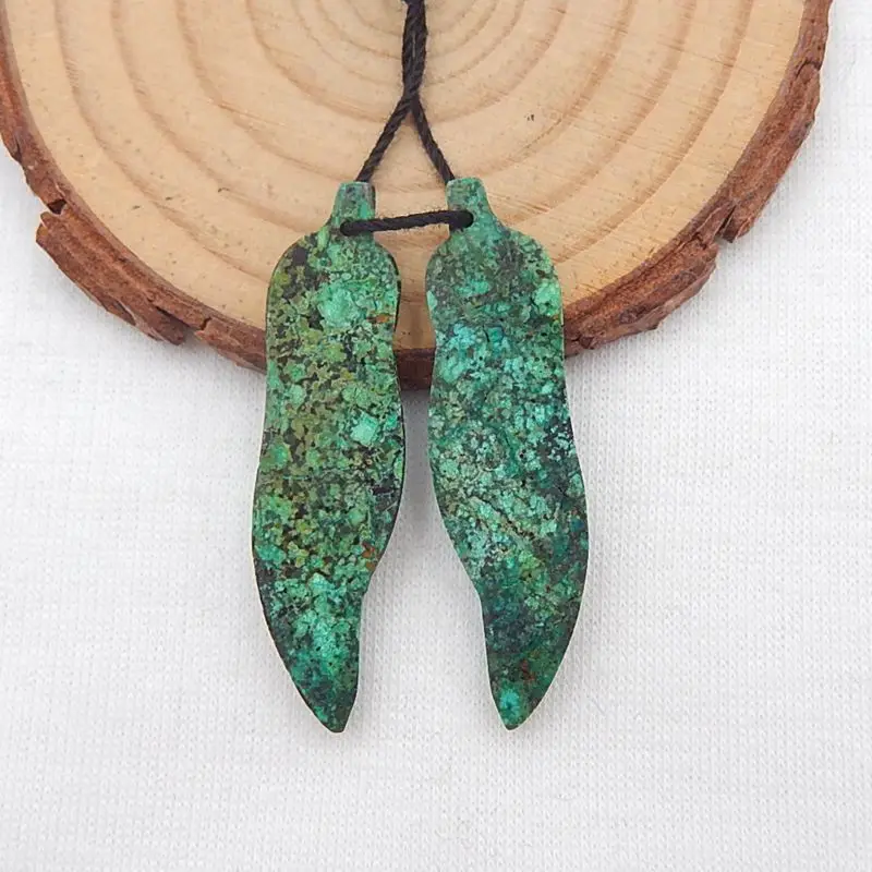 Серьги из натурального камня африканская бирюза резной лист серьги бисера 39x10x4