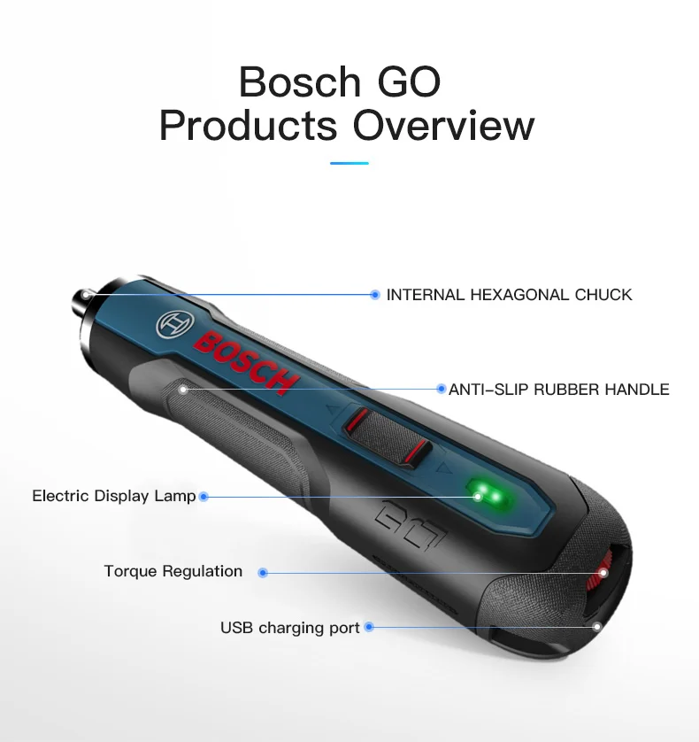 Bosch Go перезаряжаемый 3,6 В умный беспроводной шуруповерт мини-электроинструмент, 6 режимов Регулируемый Torques Отвертка наборы инструментов