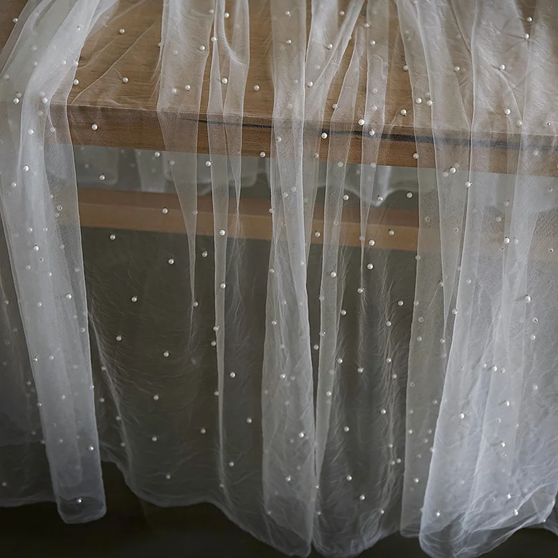 Скатерть из органзы прямоугольная с жемчугом базовая скатерть для стола декор