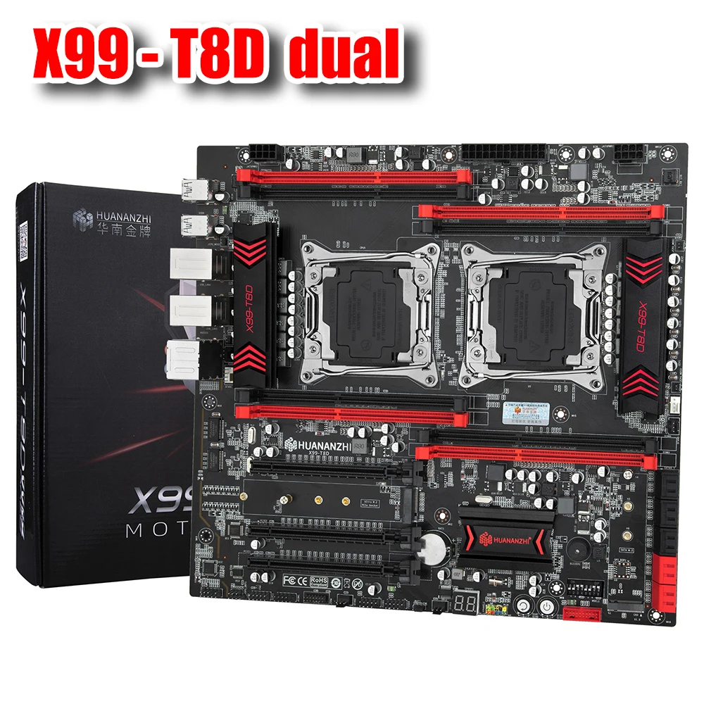 

HUA NAN X99-T8D DUAL Motherboard with 8 DDR3 RAM Socket M.2 NGFF NVMe SSD Slot Dual CPU Socket for 2676 2696 2678 V3 Processors