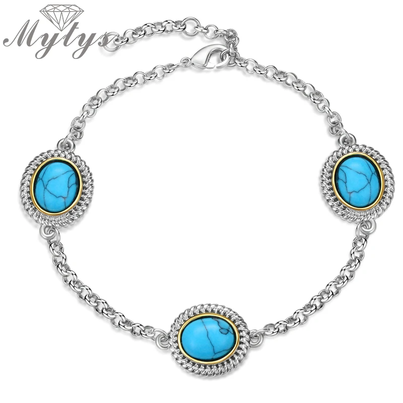Mytys серебристый цвет синий фотоэлемент для женщин и девушек богемный Браслет