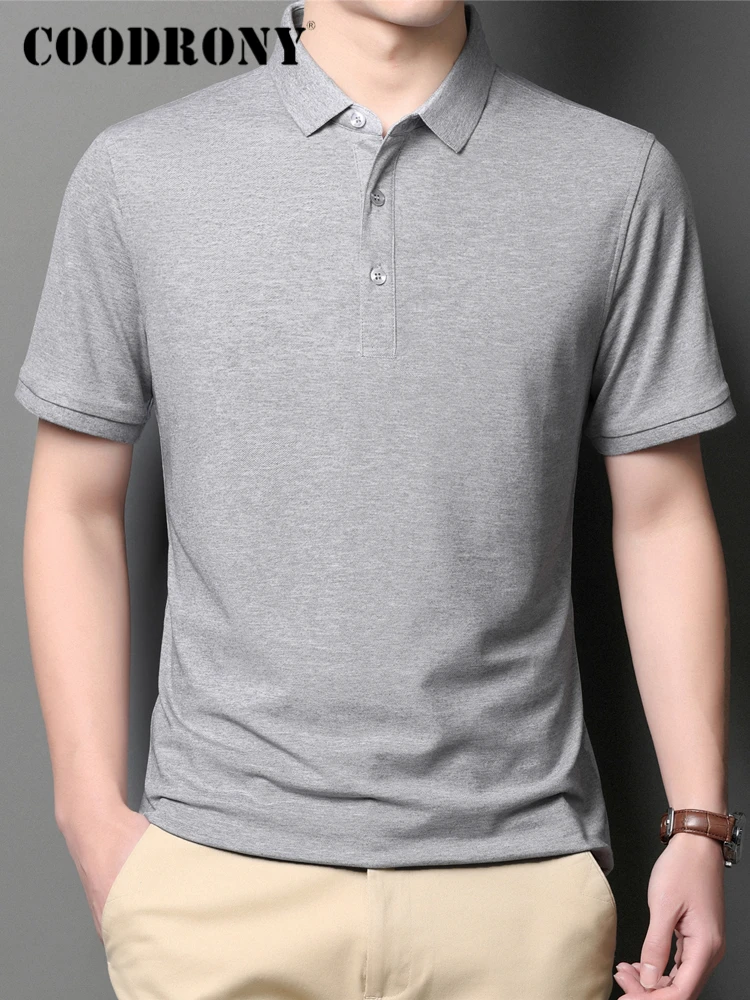 

COODRONY брендовая мужская футболка с отложным воротником, летняя одежда, Новое поступление, уличная однотонная мужская футболка с коротким ру...