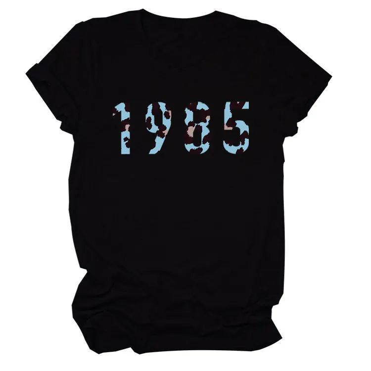

Blue Leopard 1985 Print Women T Shirt Short Sleeve O Neck Loose Women Tshirt Ladies Tee Shirt Tops Clothes Camisetas Mujer