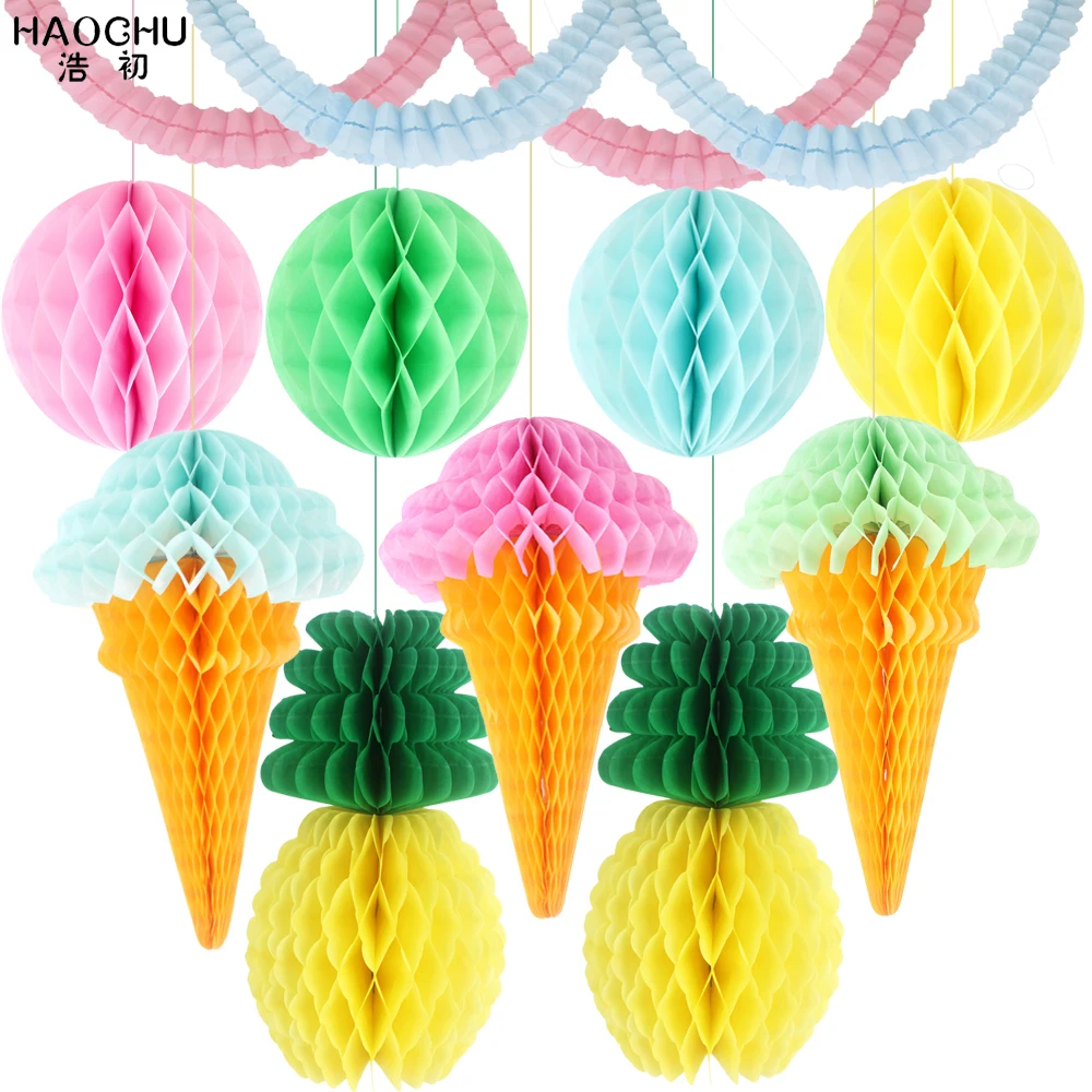 

11 шт./лот фонарик из салфетки, мороженое/ананас, сотовые шарики, гирлянда для дома, сада, украшение для свадебвечерние ринки, детский душ
