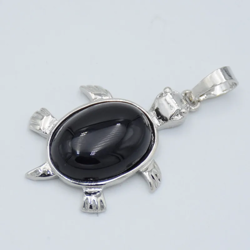 black agates 1 шт морские животные Черепаха натуральные камни бусины подвески для ожерелья Модные посеребренные тигровый глаз черепаха подвески ювелирные изделия - Окраска металла: black agates