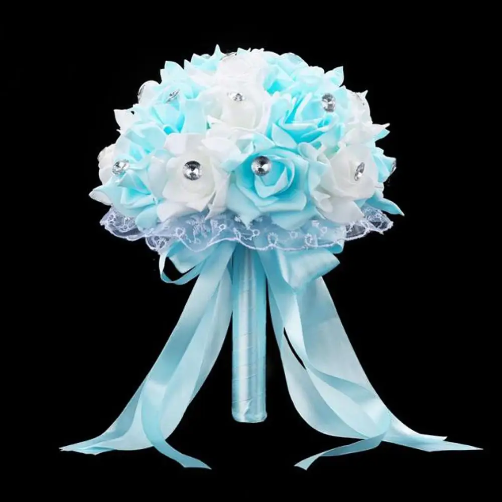 Букет невесты на свадьбу букет из искусственных синих и белых цветов ручной