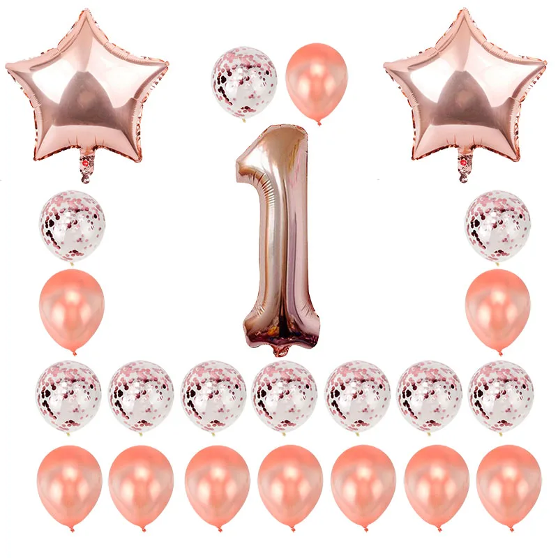 23pcs rose gold 37 шт. розовый 1-й День рождения воздушные шары набор фольги номер баллон первая девочка вечерние украшения мой 1 год поставки Единорог - Цвет: 23pcs rose gold