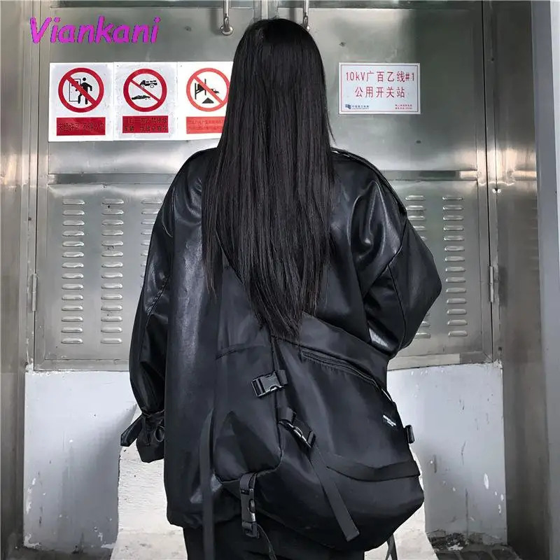 Women Leather Jacket Autumn Vintage Motorcycle Zipper Black Overcoat Female Winter High Street Streetwear Y2k Jackets 2022 Ho