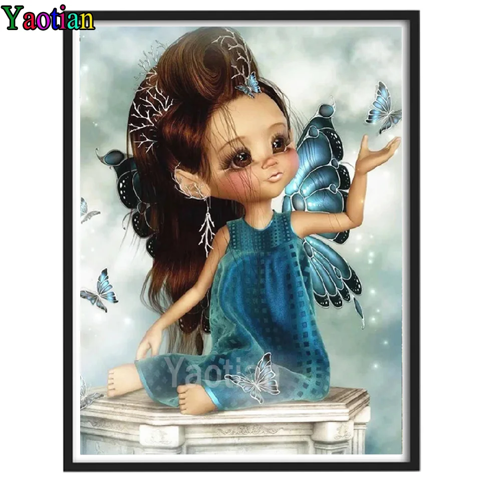 

Алмазная 5D картина «сделай сам», полная выкладка, круглая, квадратная, вышивка крестиком, мультяшная девушка, Бабочка, искусственная мозаик...