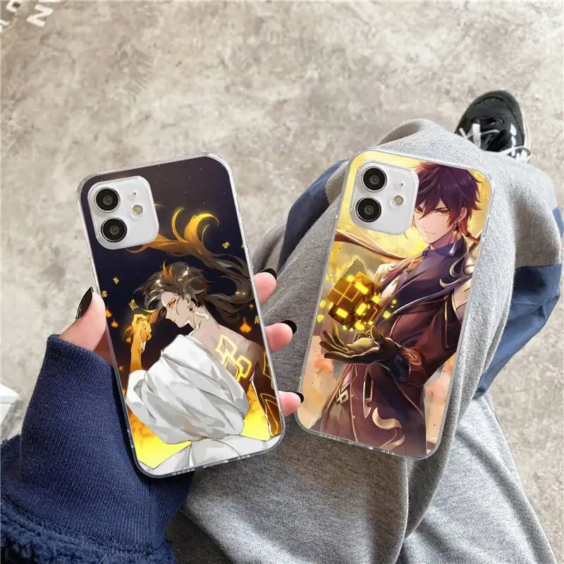 

Zhong li Genshin impact Phone Case For iphone 5s 6 7 8 11 12 plus xsmax xr pro mini se Transparent Cover Fundas Coque