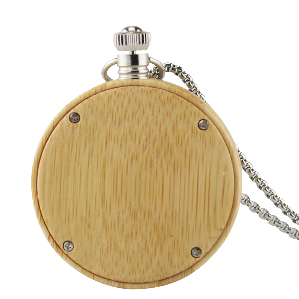 Novel Unique Colorful Bamboo Wood Quartz Pocket Watch Fashion Round Dial Wooden Necklace Chain Clock Best Gifts Women Watches