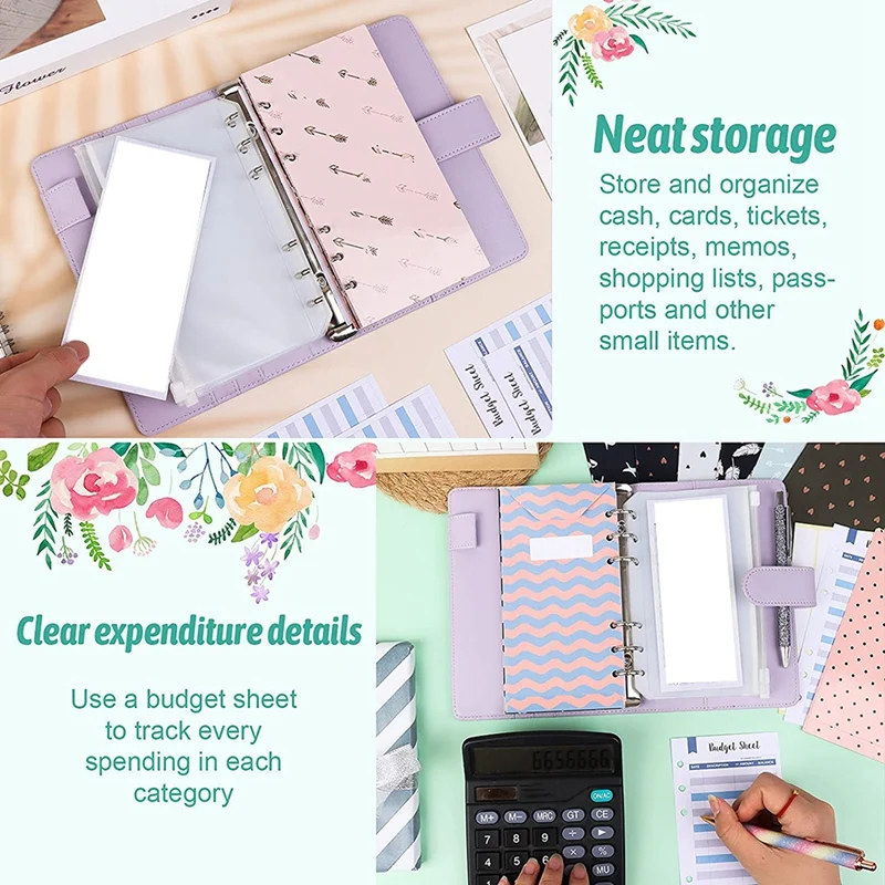

PU Leather Budget Organizer Binder Cash Envelope System Sets, for Money Planner for Storage Cash Coins