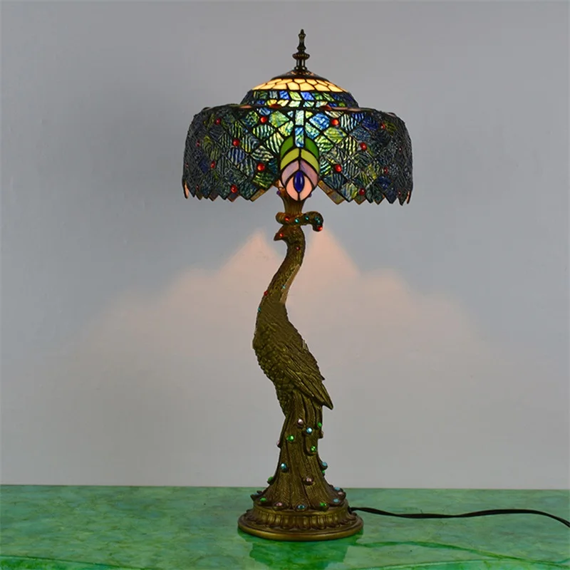 

86LIGHT Tiffany Table Lamp Peacock Contemporary Retro Creative Decoration LED Light For Home